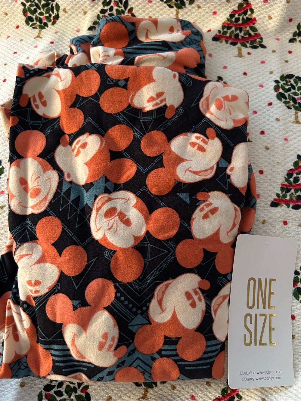 LuLaRoe Disney Black, Orange & Cream Mickey Mouse Leggings OS